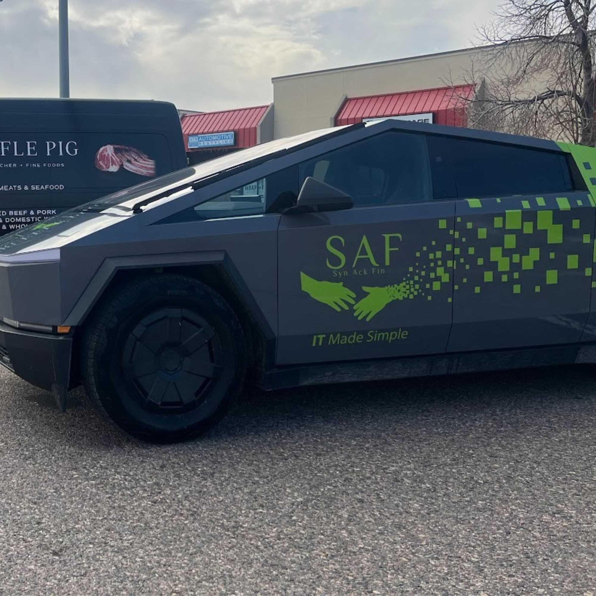 SAF · IT Made Simple — Custom graphics · Cybertruck